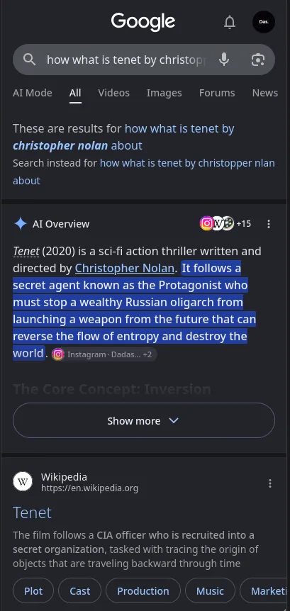Google feedback example